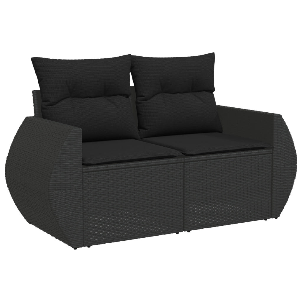 Set di Divani da Giardino a 10 Pezzi con Cuscini Nero in Polyrattan e Legno di Acacia