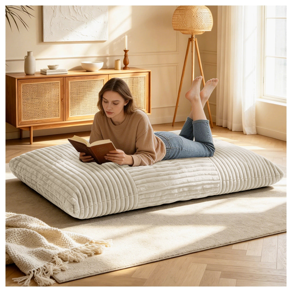 POLTRONA SACCO 3-in-1 in Corda Vellutata Bianca