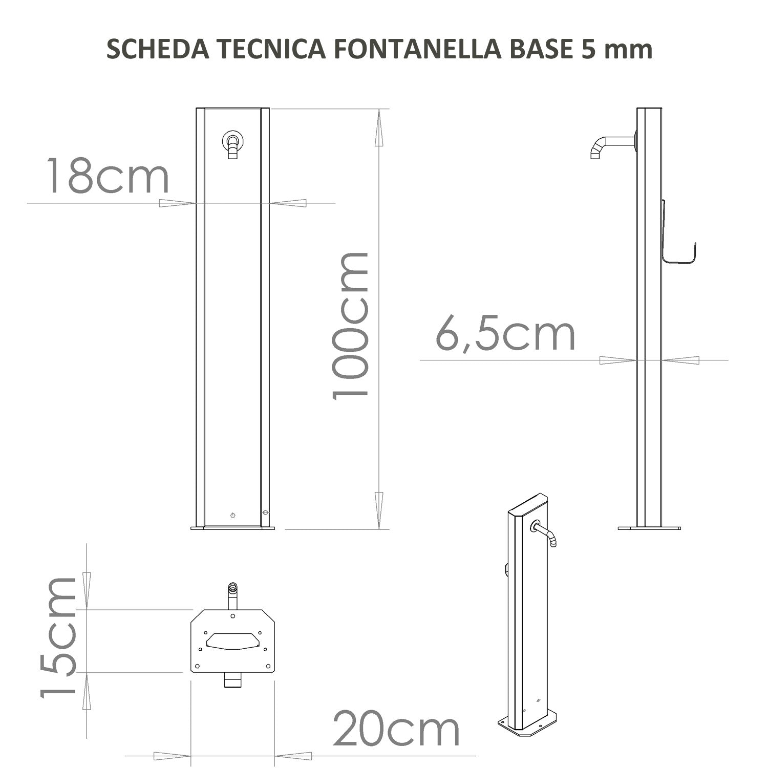 Fontanella da Giardino con Rubinetto in Ottone 20x10x100 cm in Acciaio Bianco