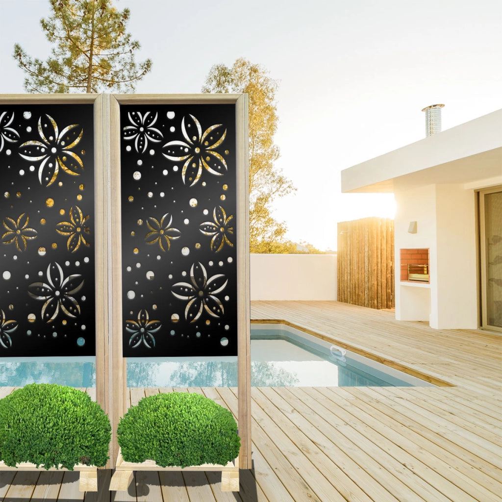 FLOWERS - Separè- Paravento modulabile - 70x190cm - in Legno e PVC Colore: nero