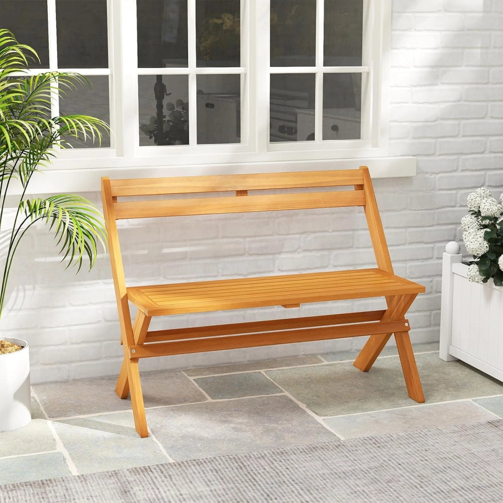 Panchina Pieghevole da Esterno, Panca da Giardino in Legno di Acacia per 2 Persone con Capacità di 360 kg, Panca da Esterno per Veranda, Balcone, Cortile e Parco
