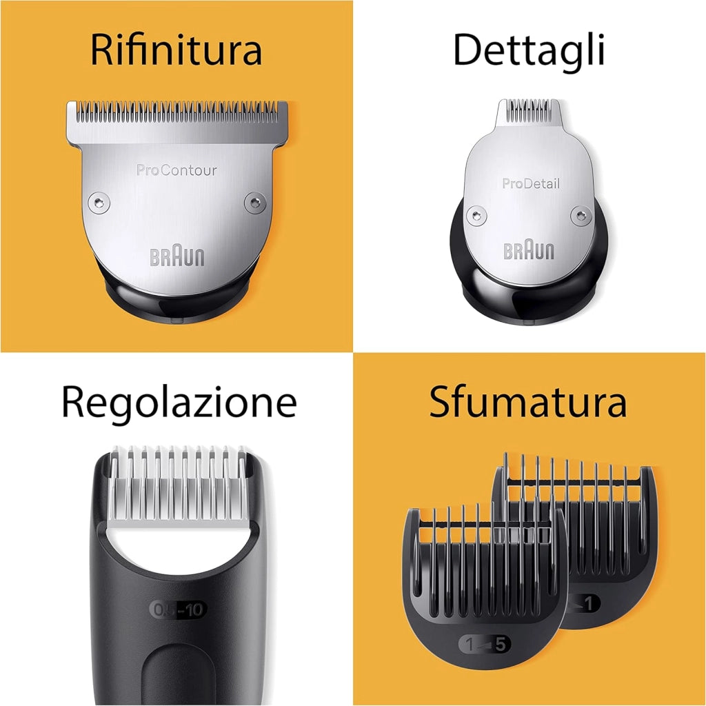 Braun Serie 9, Regolabarba Uomo, Rasoio Elettrico Barba con Lama Barba Problade e Strumenti Professionali, 40 Lunghezze, Base di Ricarica e Custodia Esclusiva, Bt9440 Grigio