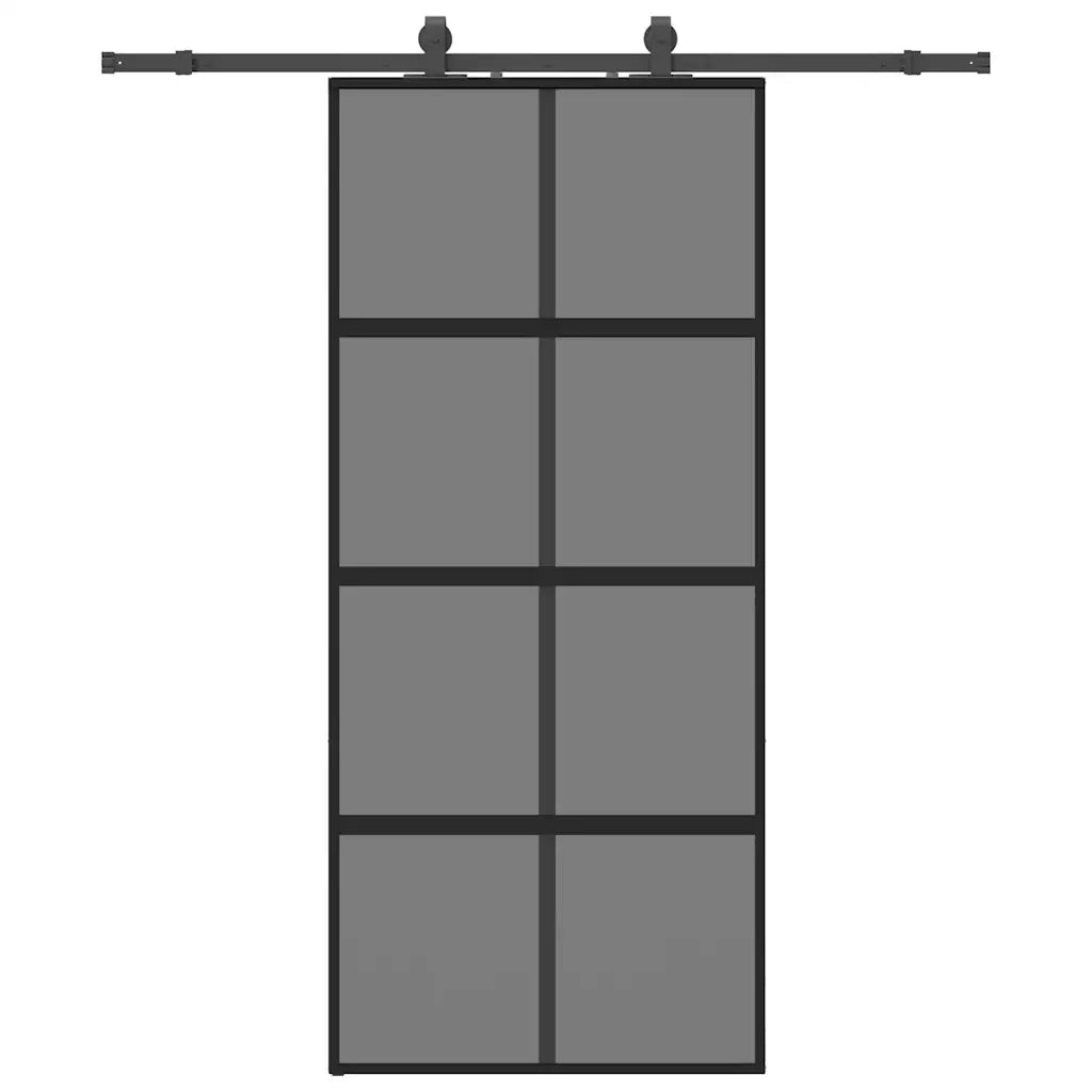 Porta Scorrevole Set Ferramenta Nera 90x205 cm Vetro Temperato