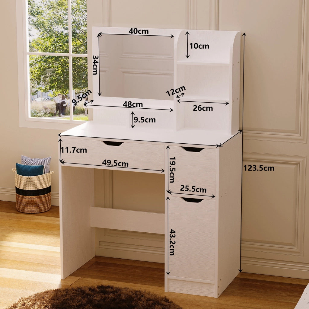 Moderna toeletta bianca con cassetti e specchio in stile scandinavo