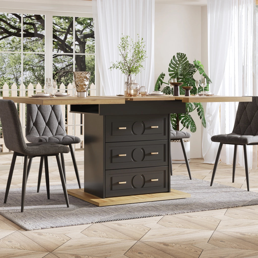 TAVOLO DA PRANZO ALLUNGABILE 110-140x80x75 cm MDF E METALLO NATURALE