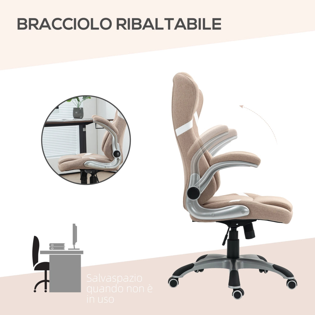 Sedia da Ufficio Reclinabile con Altezza Regolabile in Tessuto, 68x76x109-117 cm, Marrone Chiaro