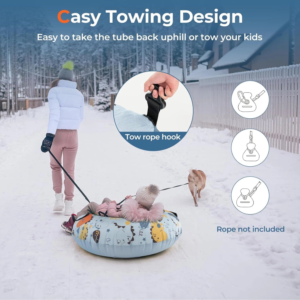 Snow Tube, slitta gonfiabile, diametro 132 cm, pneumatici da neve con manici stabili, pneumatici da slittino con pompa per pneumatici, sport invernali