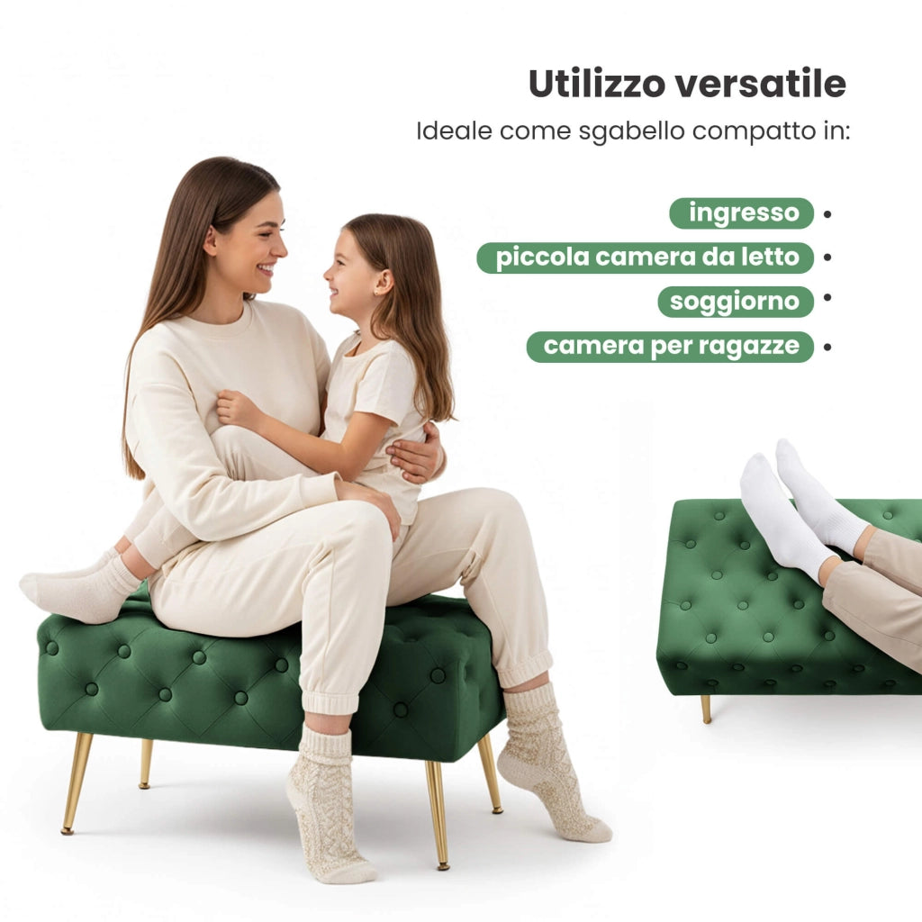 Panca imbottita in velluto trapuntato 80 cm MADRID Verde Bottiglia