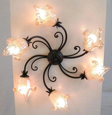 LAMPADA PLAFONIERA APPLIQUE LAMPADARIO EMOZIONI 6 LUCI DIAM. CM 55 NERO/RUGGINE