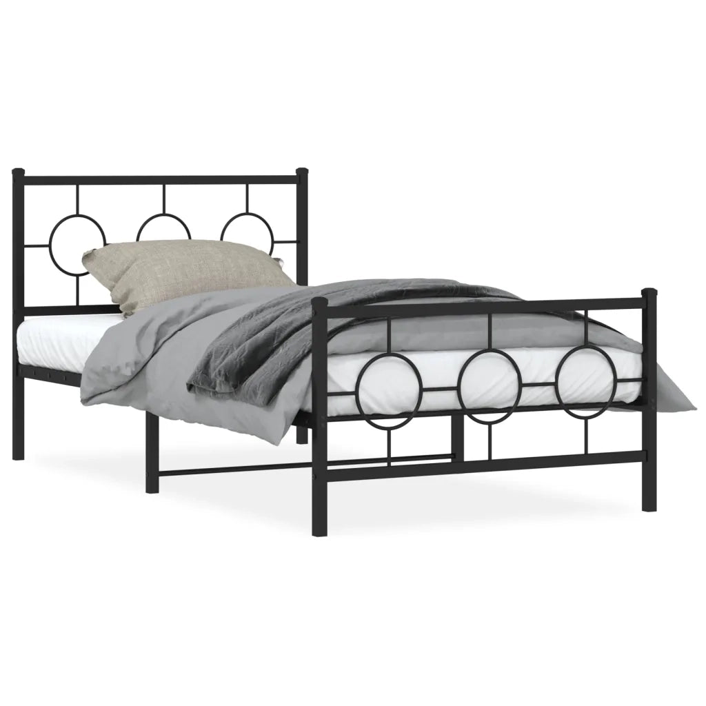 Giroletto con Testiera e Pediera-Struttura Letto Metallo Nero 100x190 cm 950313