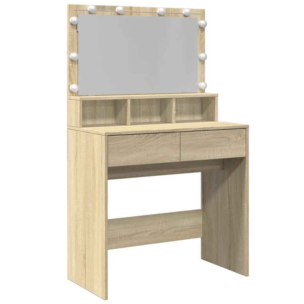 Toeletta | Tavolo da Trucco con LED Rovere Sonoma 80x41x134,5 cm