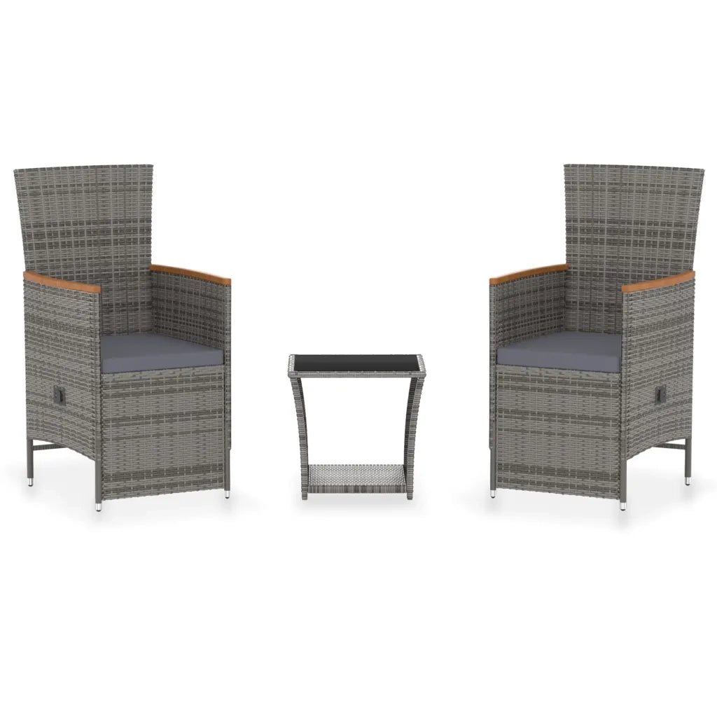 Set Divani da Giardino 3 pz | Set Salotto da Giardino con Cuscini in Polyrattan Grigio