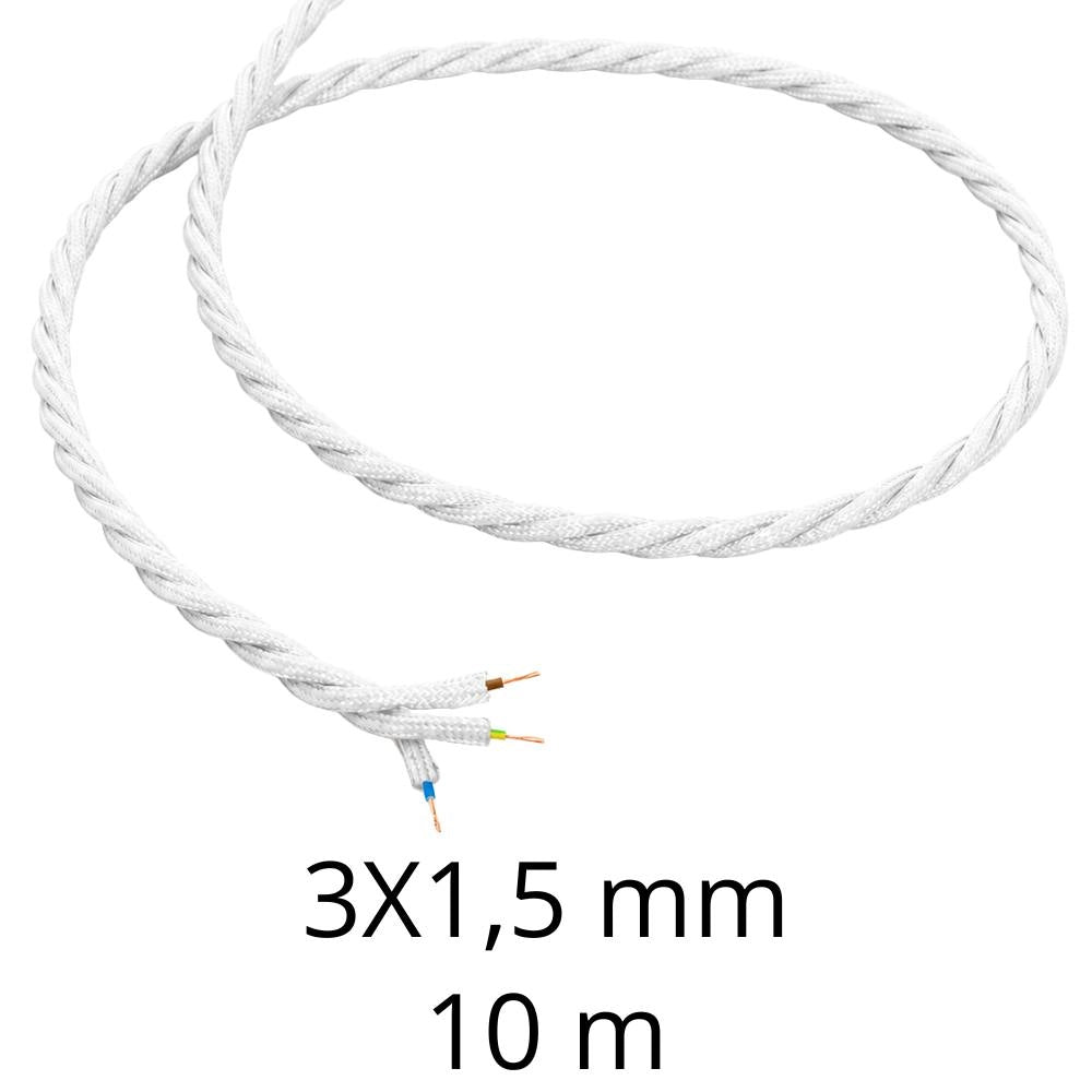 Cavo elettrico intrecciato bianco per impianti a vista *** lunghezza metri 10, sezione conduttore 3x1,5mmq, confezione 1