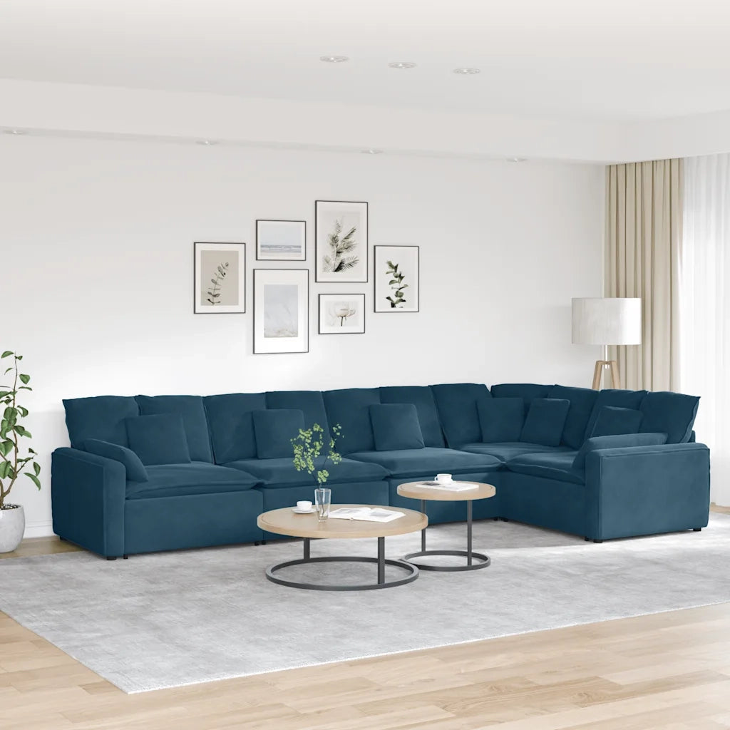 Divano Modulare con Cuscini in Velluto Blu 3321327