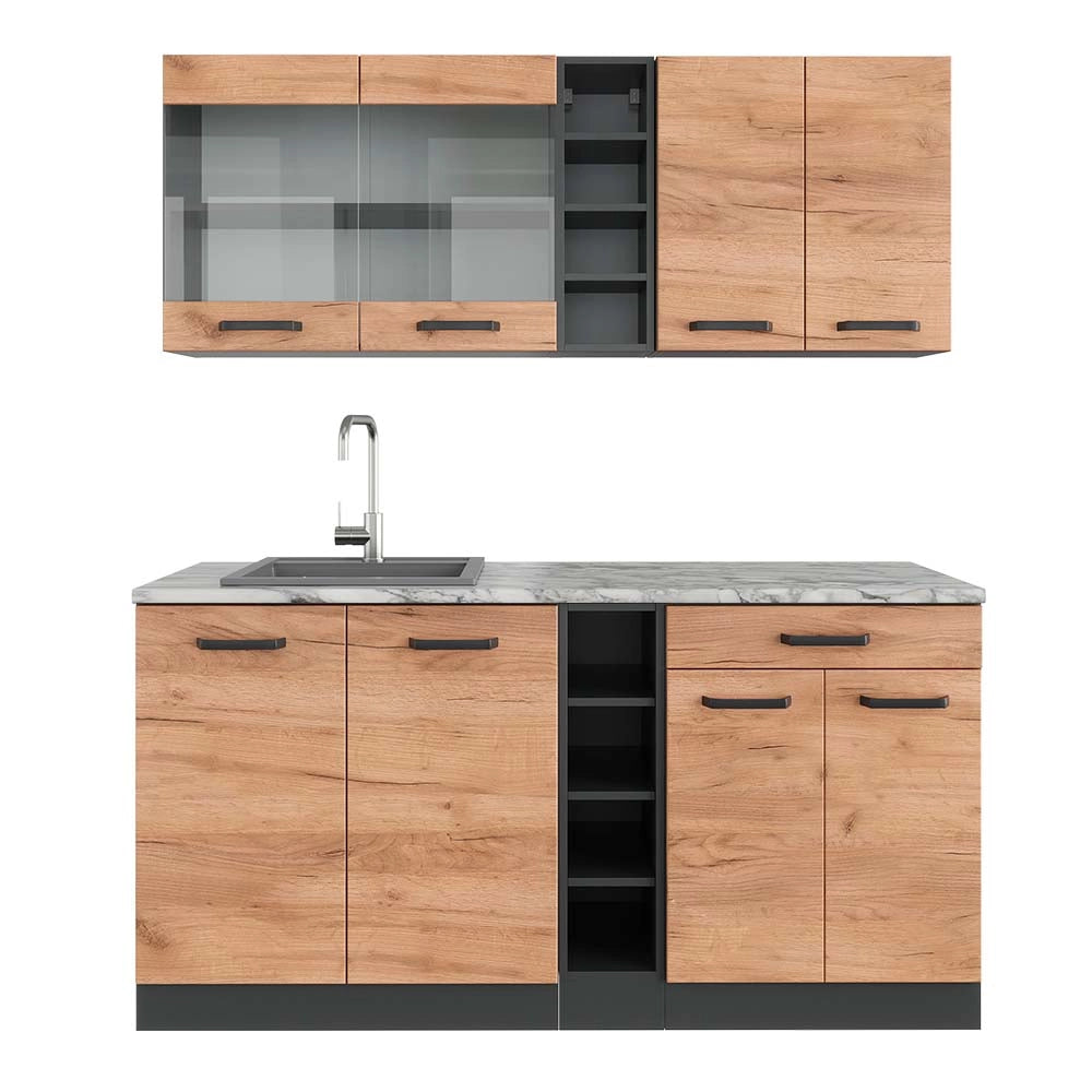 Vicco Cucina completa Quercia dorata/antracite 160 cm , PL Marmo