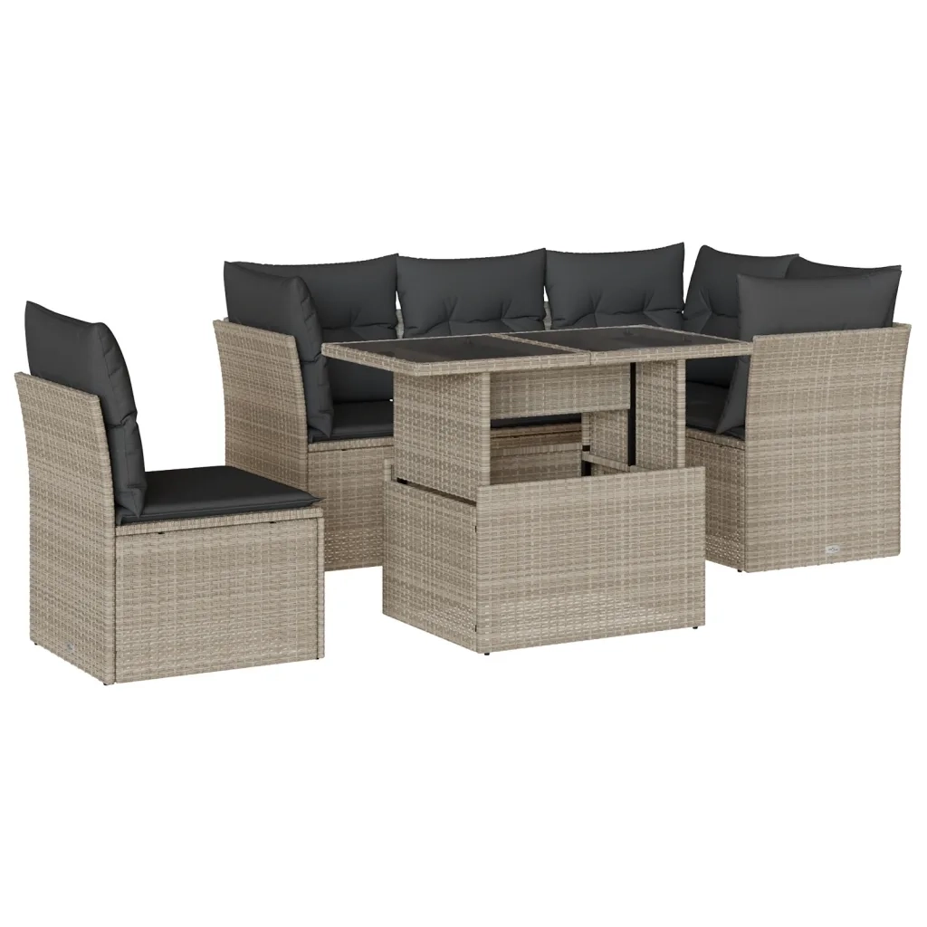 vidaXL Set Divano da Giardino 6pz con Cuscini Grigio Chiaro Polyrattan