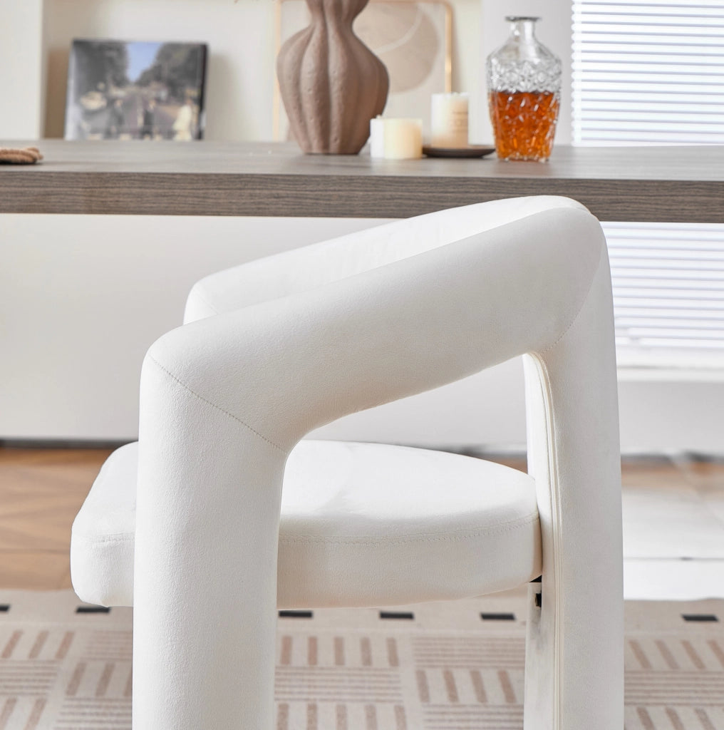 Sedia da Pranzo in Velluto con Braccioli Ergonomici Beige per Sala da Pranzo