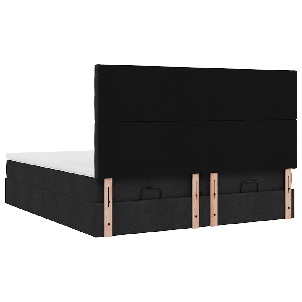 Struttura Letto Pouf con Materassi Nero 160x200 cm in Tessuto 3313729