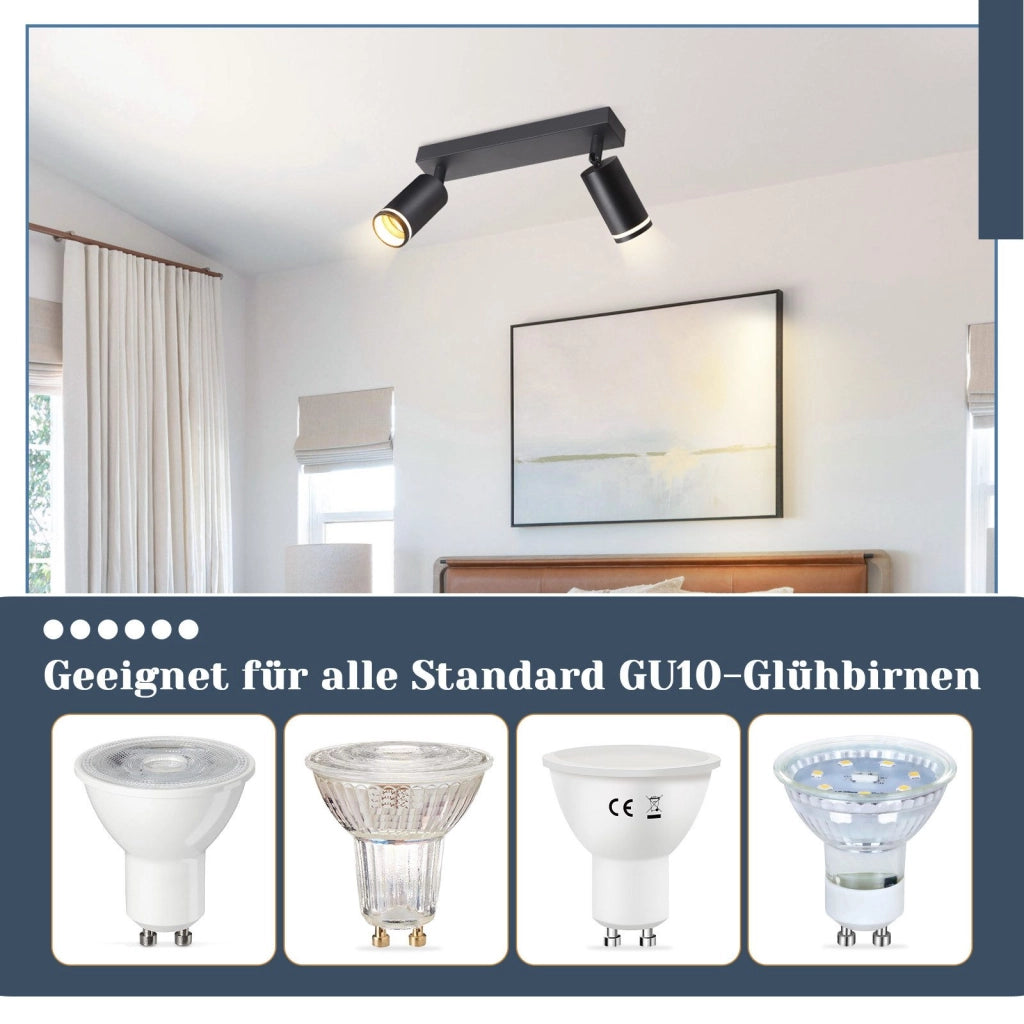 ZMH Faretto da soffitto neri 2 fiamme GU10 orientabili legno anche parete per soggiorno senza lampadina
