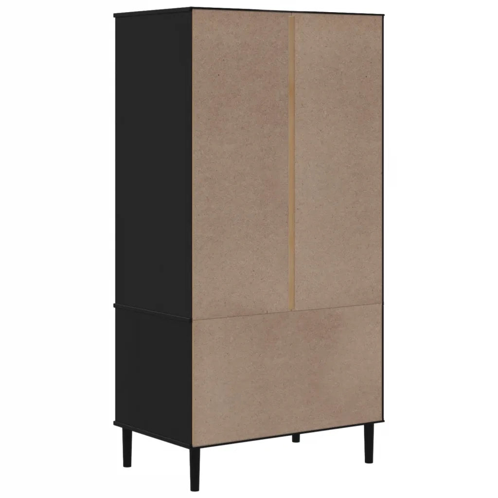 Armadio SENJA Aspetto Rattan Nero 90x55x175 cm Massello Pino 358036