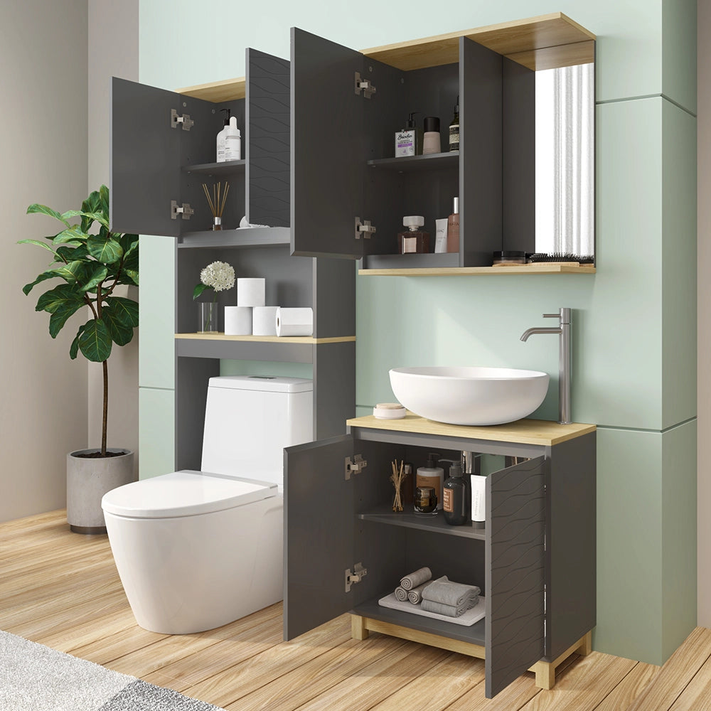 Vicco Set di mobili da bagno Antracite/quercia 3 parti