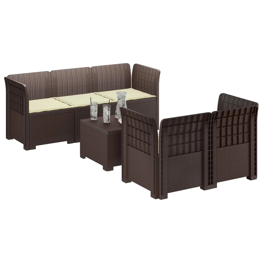 Divano da Giardino 5 Posti con Cuscini Stile Rattan PP Marrone 3443894