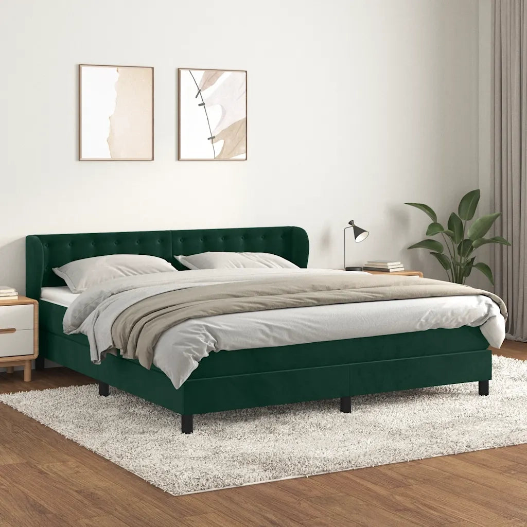 Giroletto a Molle con Materasso Verde Scuro 160x200 cm Velluto