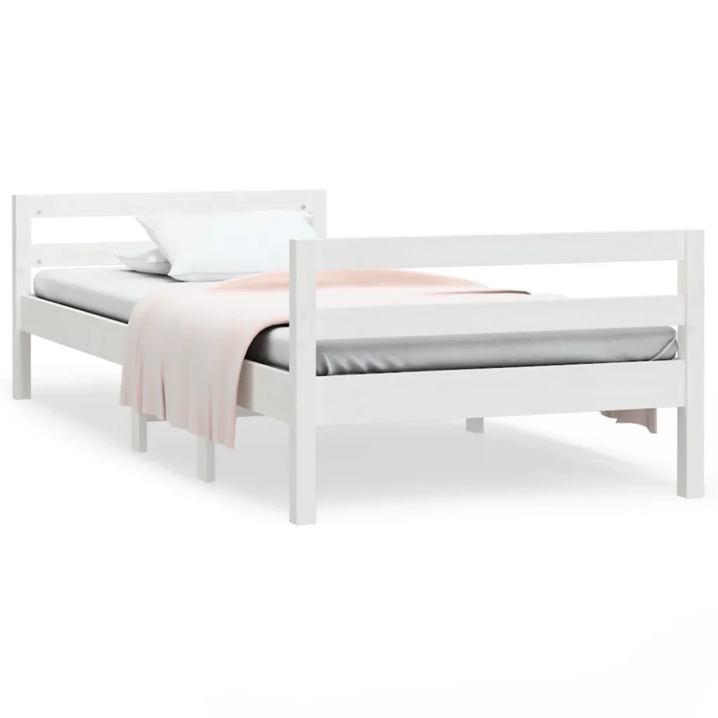 Letto senza Materasso Bianco 90x190 cm in Legno Massello Pino 821635