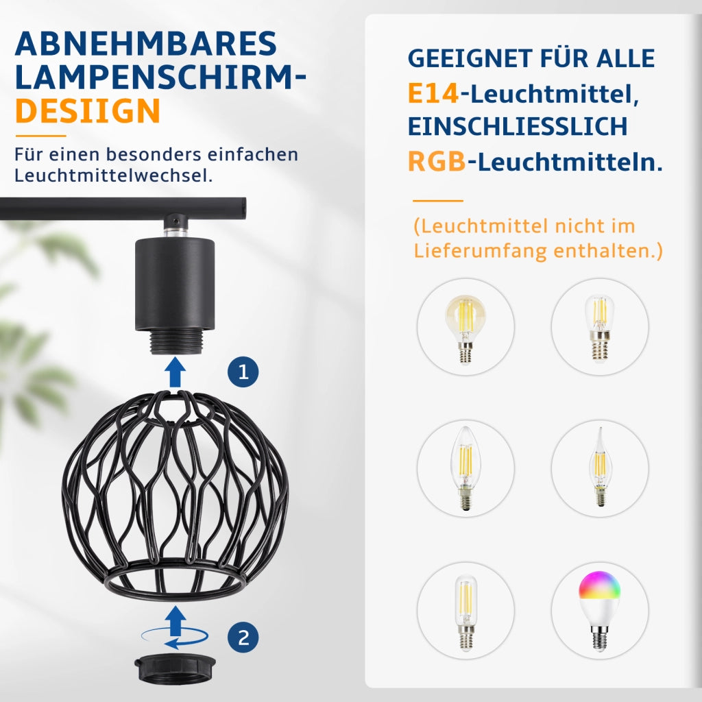 ZMH Faretto da soffitto 2 Luci Nero E14 Metall Orientabile Moderni per Soggiorno Cucina Corridoio Senza Lampadina