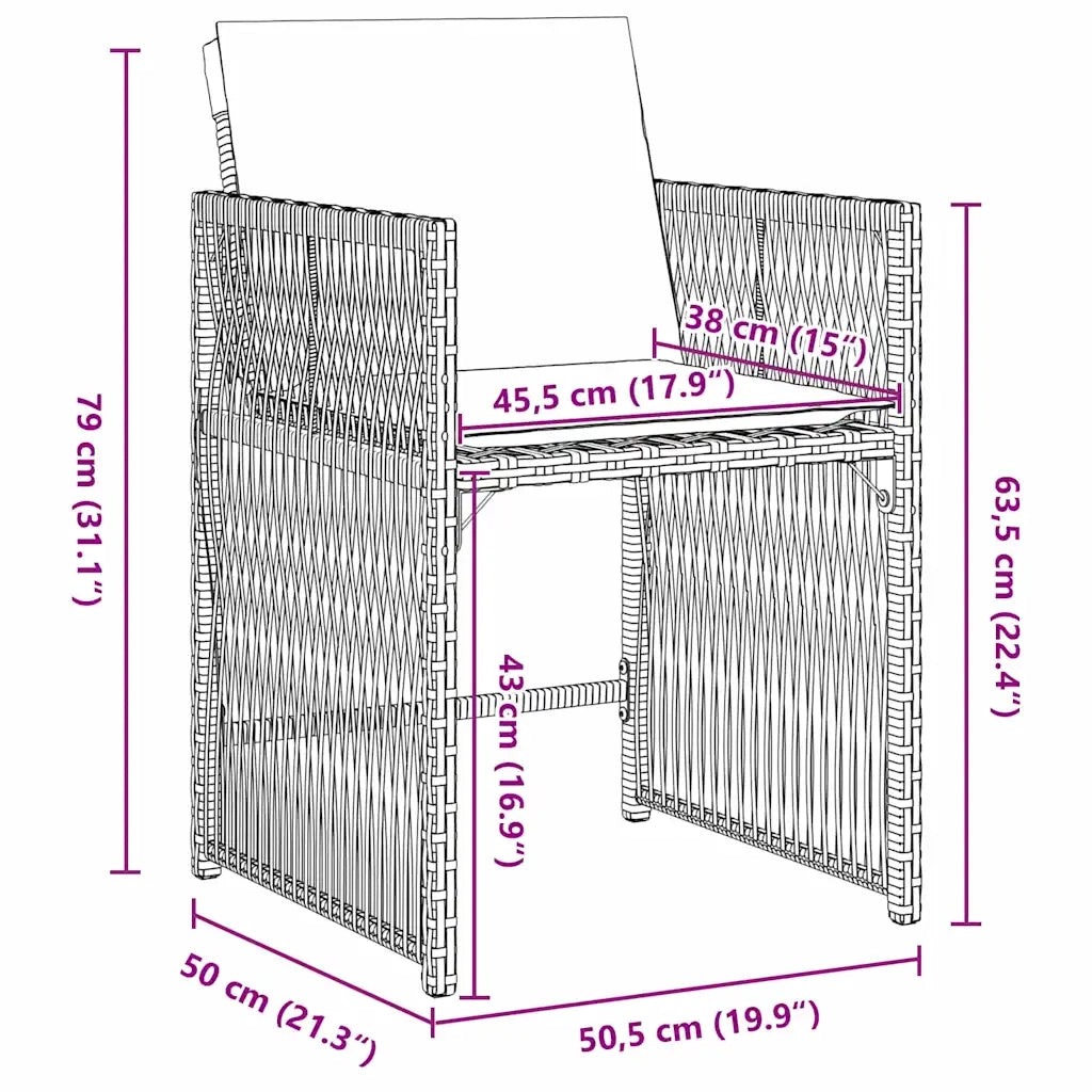 Set da Pranzo per Giardino 9 pcs Grigio polyrattan 3380780