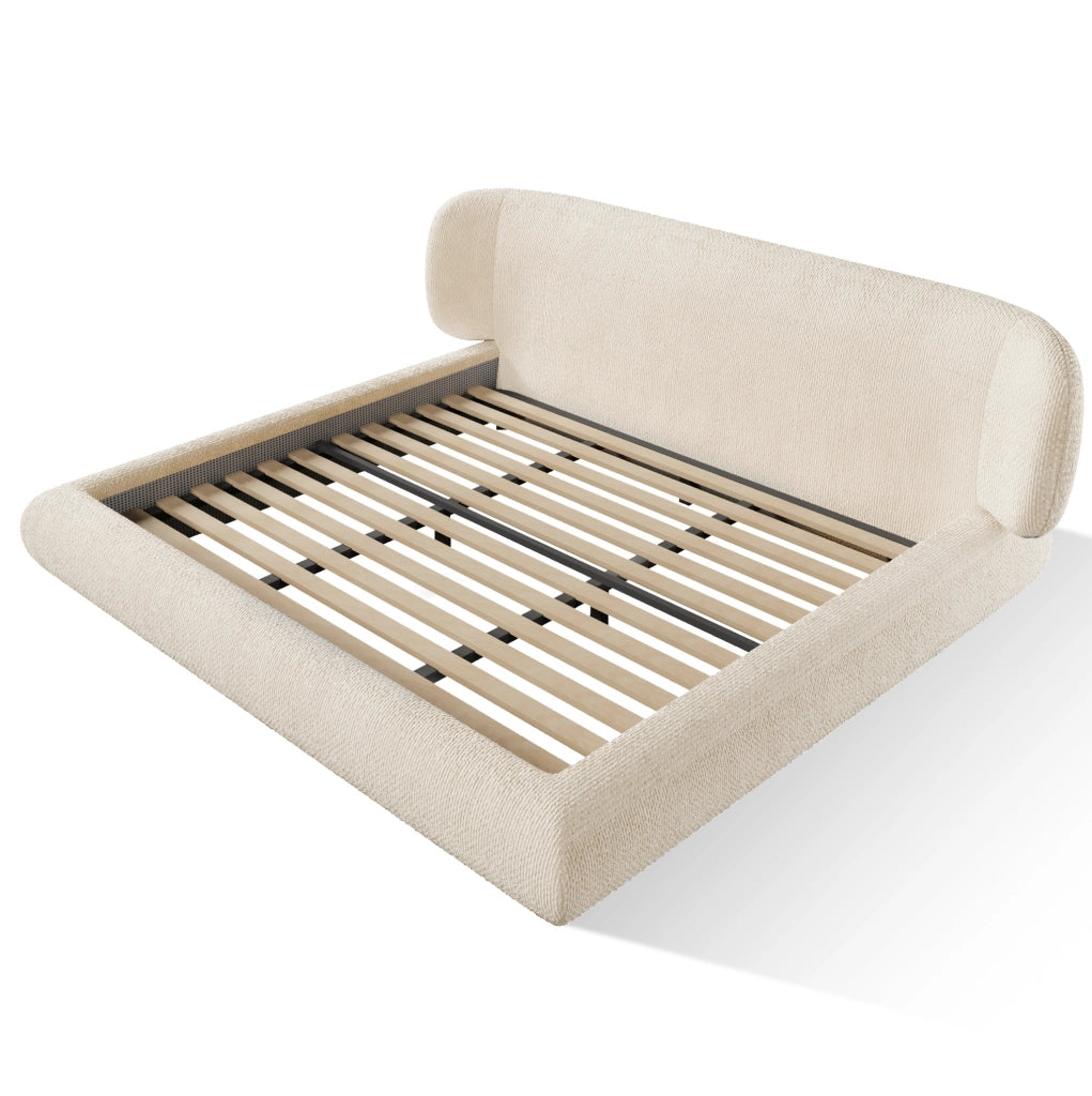Letto matrimoniale imbottito 180 x 200 cm in ciniglia beige con rete a doghe