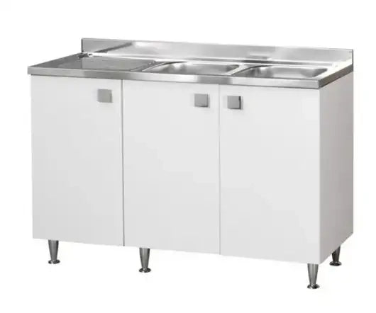 Sottolavello per cucina 3 ante Bianco con lavello vasche dx Cm 120x50xh.91