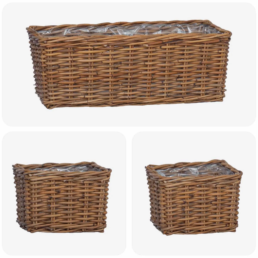 Cestino da Vaso con archiviazione 3 pcs Marrone Rattan Kubu