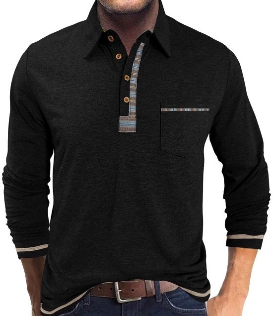 Camicia a Manica Lunga per Uomo con Bottone al Petto - Nero, M-3XL