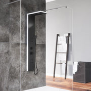 Pannello doccia in alluminio nero e back bianco con doccino, 4 funzioni |  Tago