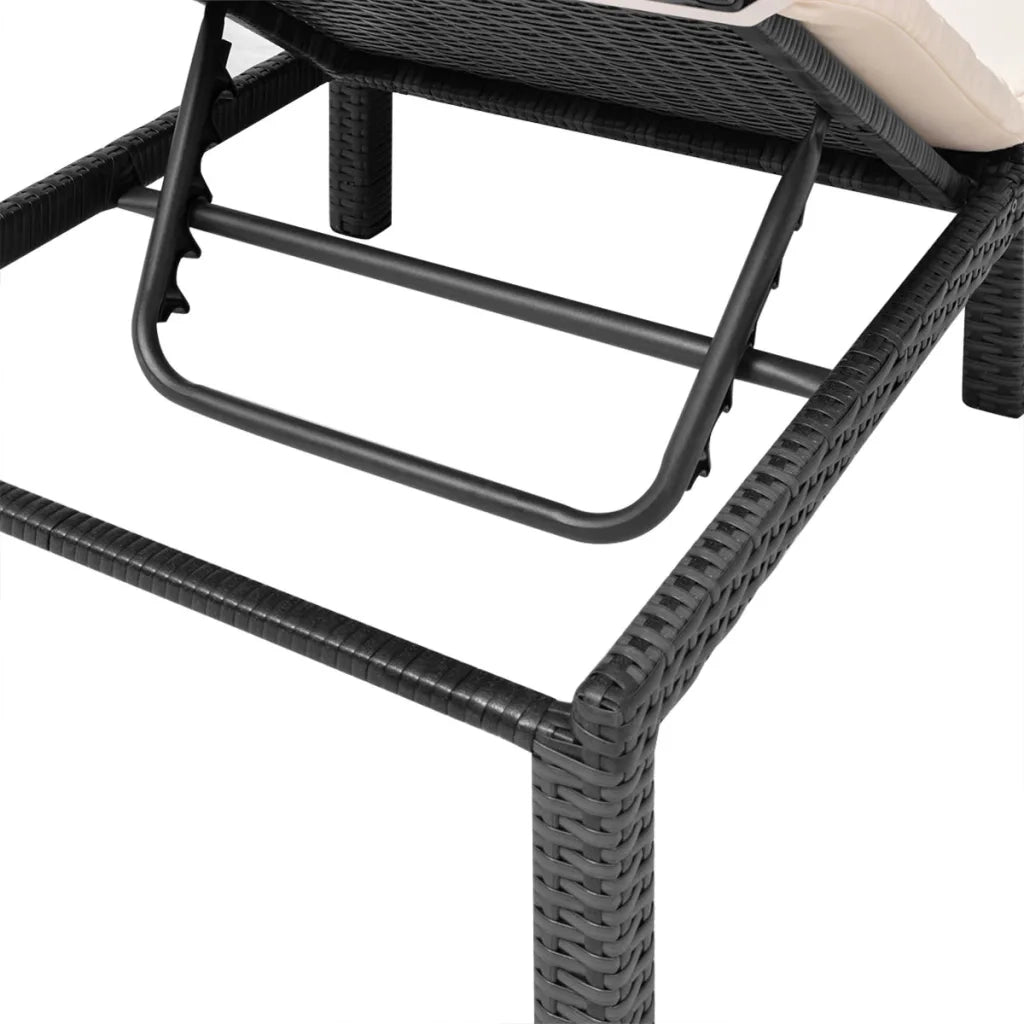 Lettino Prendisole | Sdraio da giardino | Lettino da sole con Cuscino in Polyrattan Nero