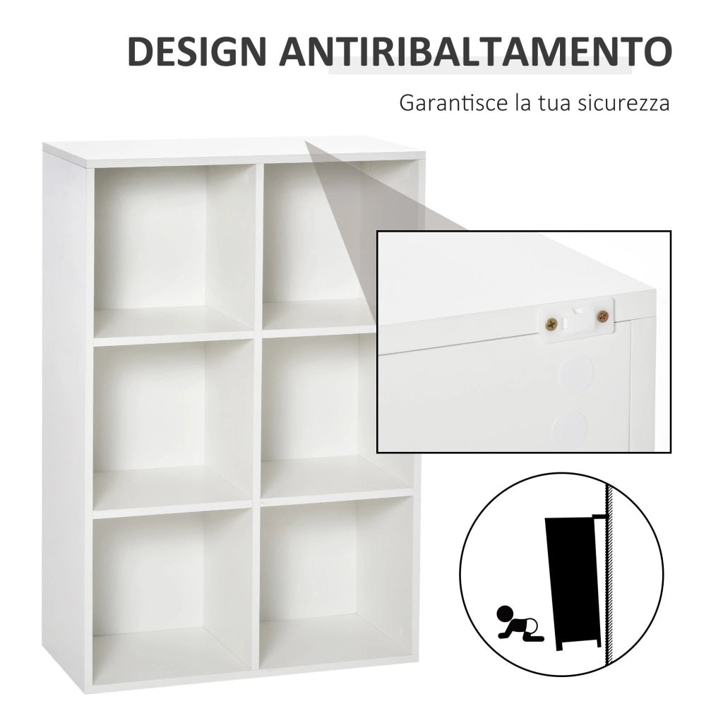 Libreria a Cubi 65,5x30x97,5 cm 6 Vani a Giorno Rivestimento in Melamina Bianco