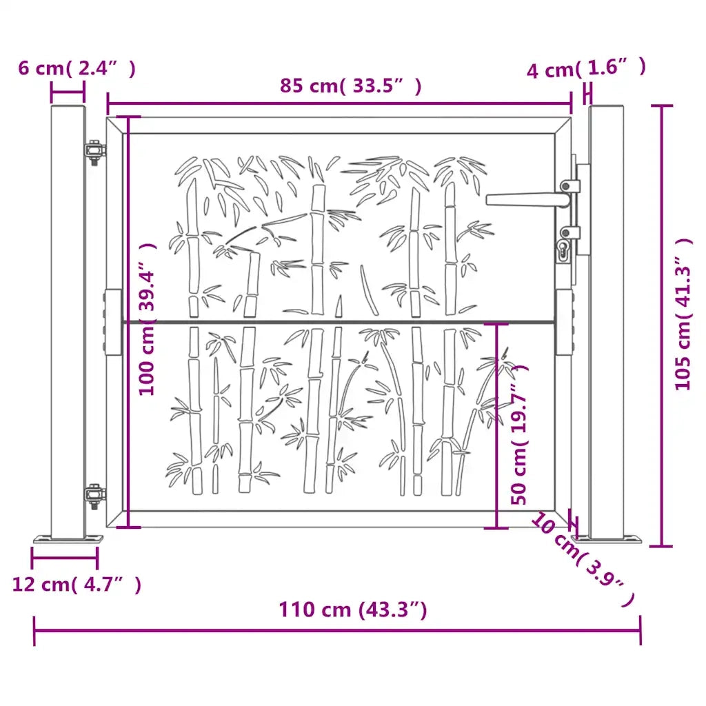 Cancello da giardino antracite 100x100 cm in acciaio e bambù 153179