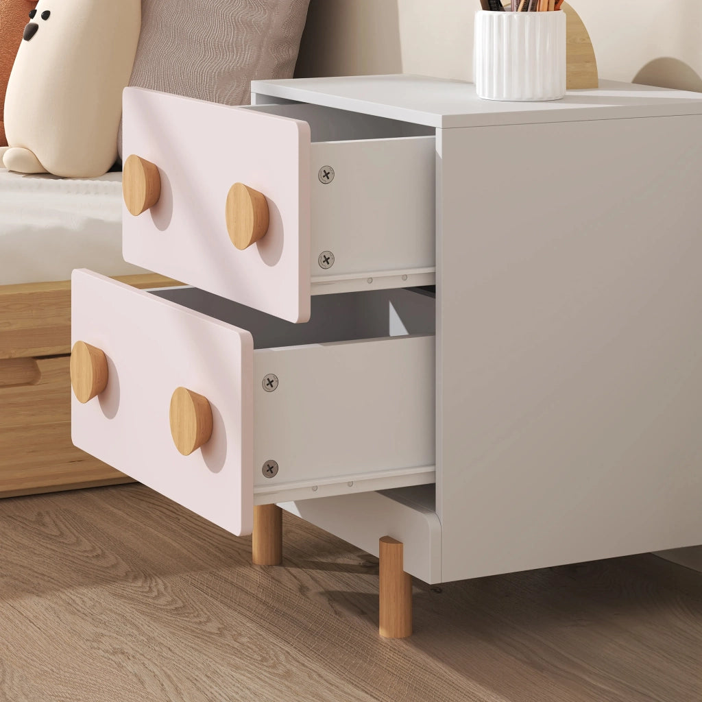 Comodino per Cameretta Vaarentaa con 2 Cassetti 47x40x35 cm - Bianco/Rosa [en.casa]