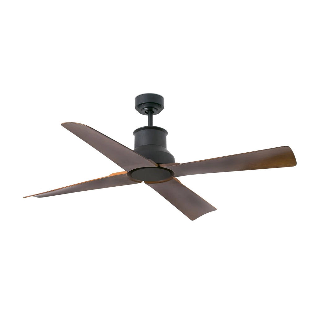 FARO Ventilatore a soffitto Ø130 cm DC in acciaio nero con 4 pale marroni UL Winche FARO-33481UL