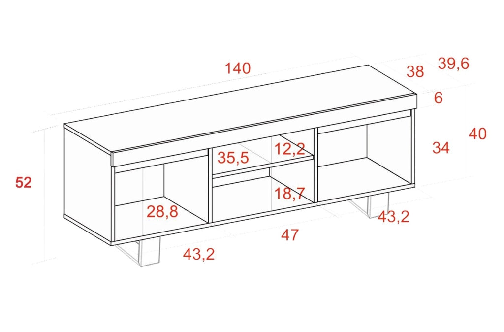 Mobile TV 140x40x53cm con 2 porte e 2 alloggi colore Rovere e nero modello Naturale RF983