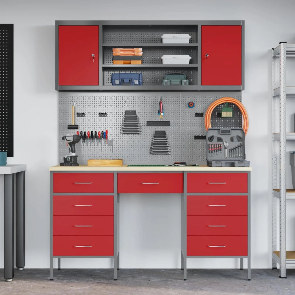 Mobile da lavoro 8 pcs Rosso Legno ingegnerizzato e acciaio 3321461