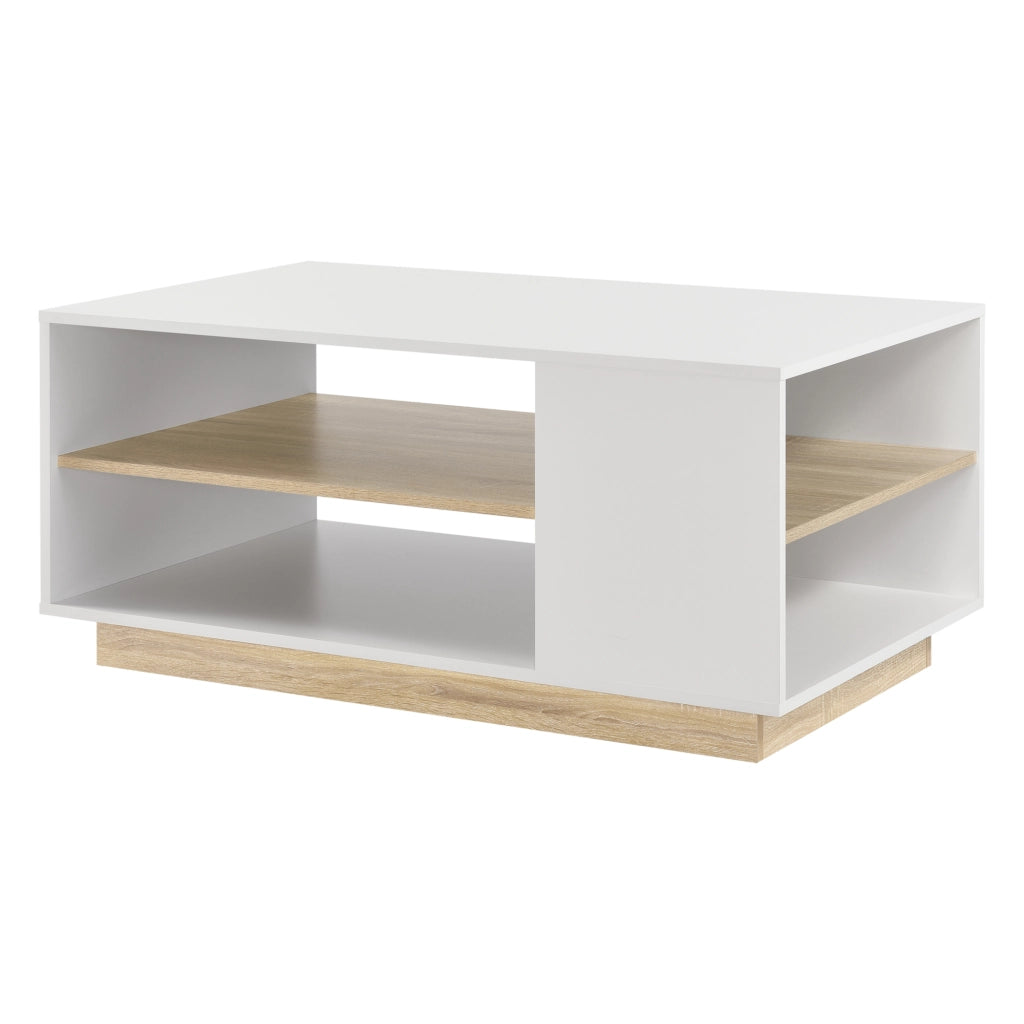 Tavolino Centrale Trelleborg da Salotto con Ripiano 100 x 60 x 46 cm - Bianco/Effetto Rovere [en.casa]