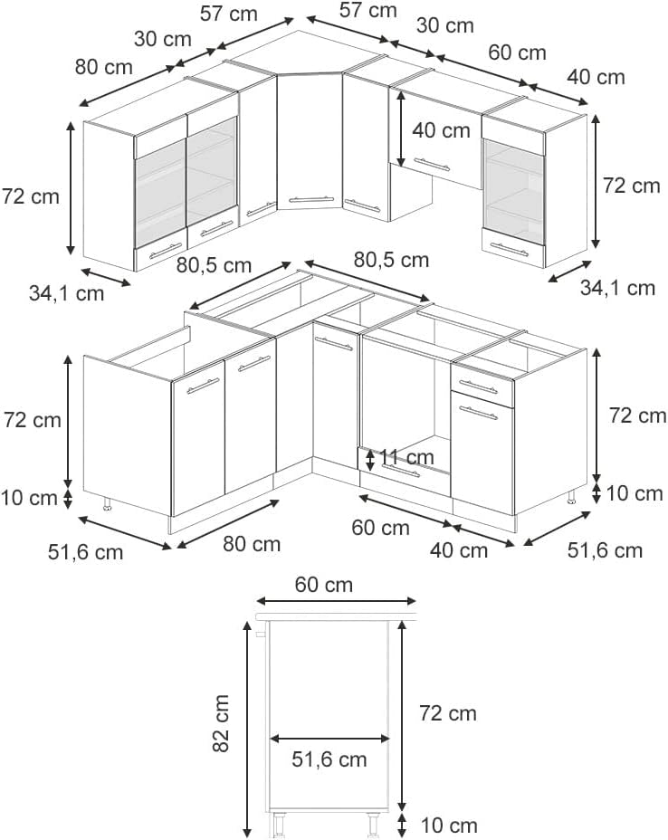 Cucina angolare completa Fame-Line, Quercia dorata, 190 x 60 cm, PL Rovere, combinabile con altri moduli per una progettazione flessibile della cucina