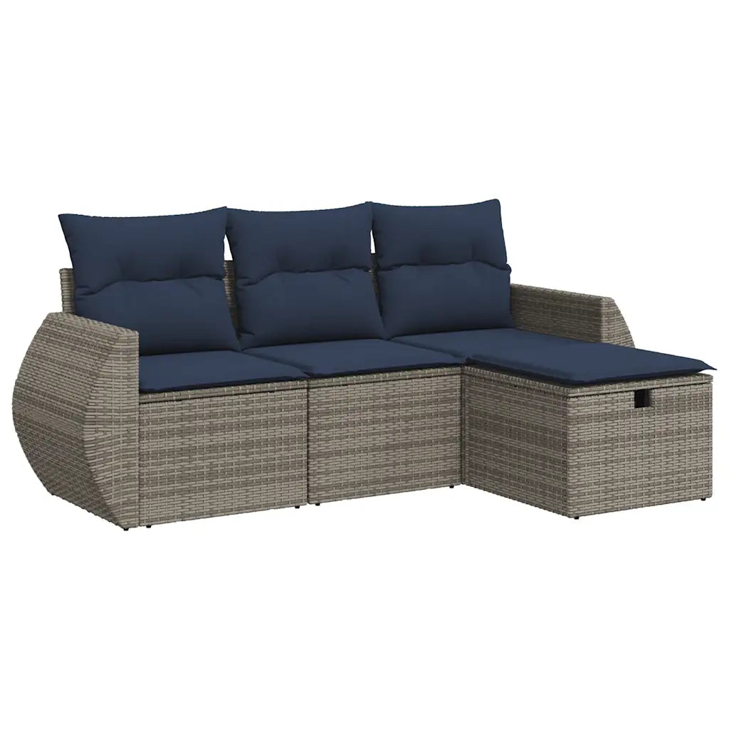 Set Divani da Giardino 4 pz con Cuscini in Polyrattan Grigio 3325557