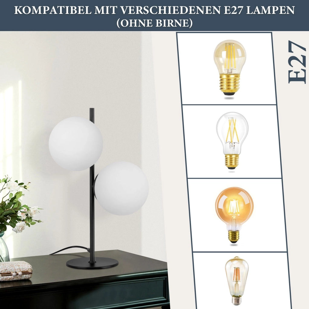 ZMH Lampada da tavolo nera vintage metallo vetro moderno E27 per soggiorno comodino