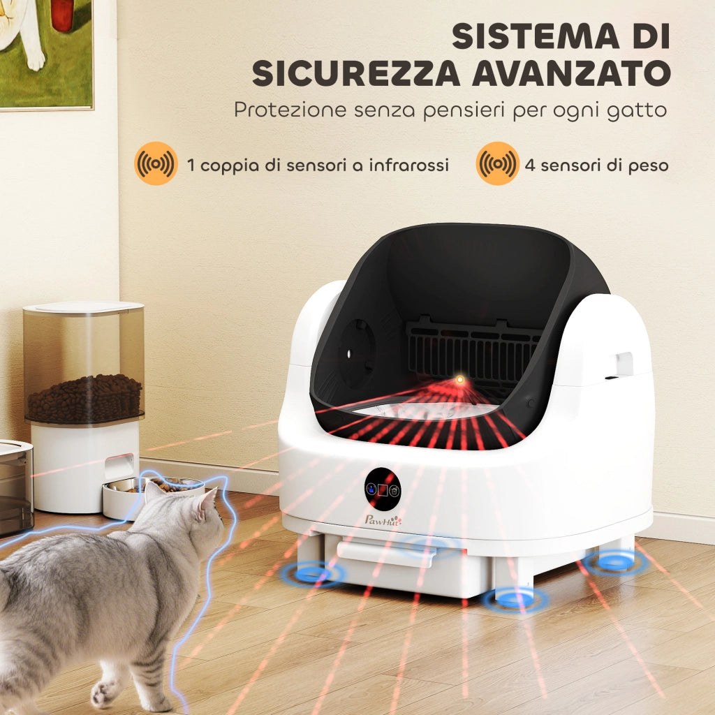 Lettiera per Gatti Autopulente con Design Aperto 50x54x55 cm Sensori di Sicurezza e Deodorante in ABS e PP Bianco