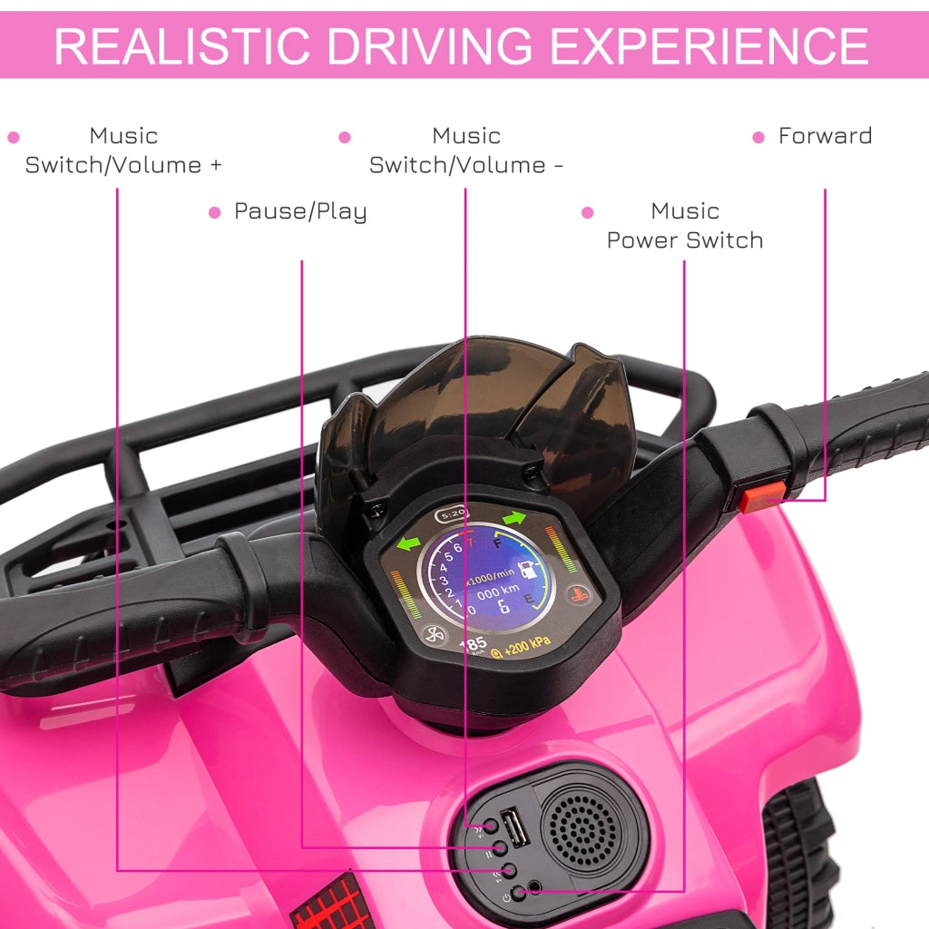 Quad Elettrico per Bambini 18-36 Mesi con Batteria Ricaricabile 6V 70x42x45 cm in Metallo e PP Rosa