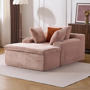 Divano modulare boneless con chaise longue cuscini e portabicchieri senza montaggio per salotto in velluto a coste rosa