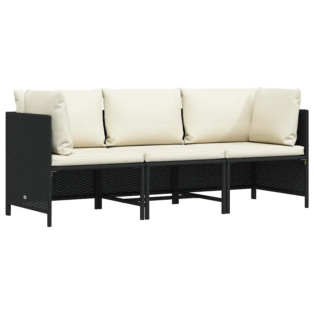 Divano da Giardino a 3 Posti con Cuscini Nero in Polyrattan cod mxl 70674
